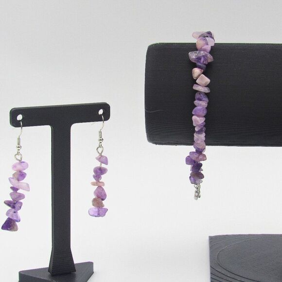 NWOT Natural Amethyst (Purple) Gemstone Earring and Bracelet Set - Picture 1 of 5